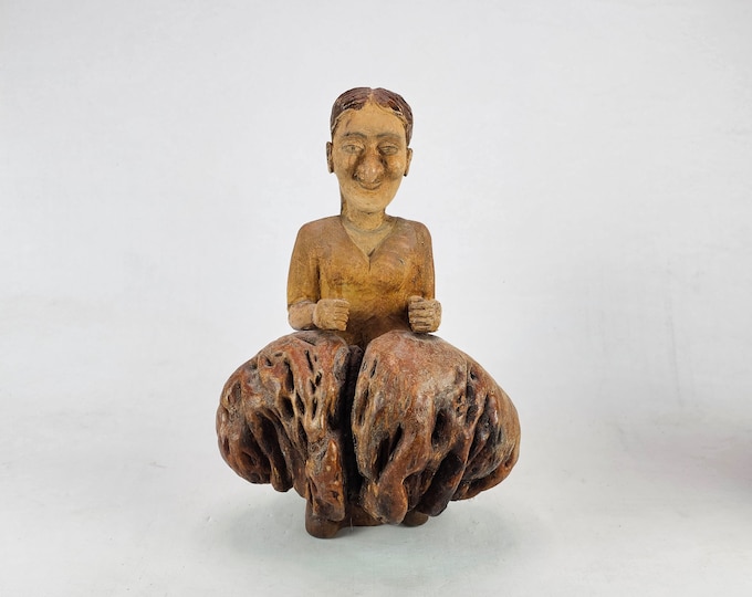 One-of-a-Kind Vintage Norwegian Hand Carved Wood Sculpture - Rare 1940-1950s Folkart Figure