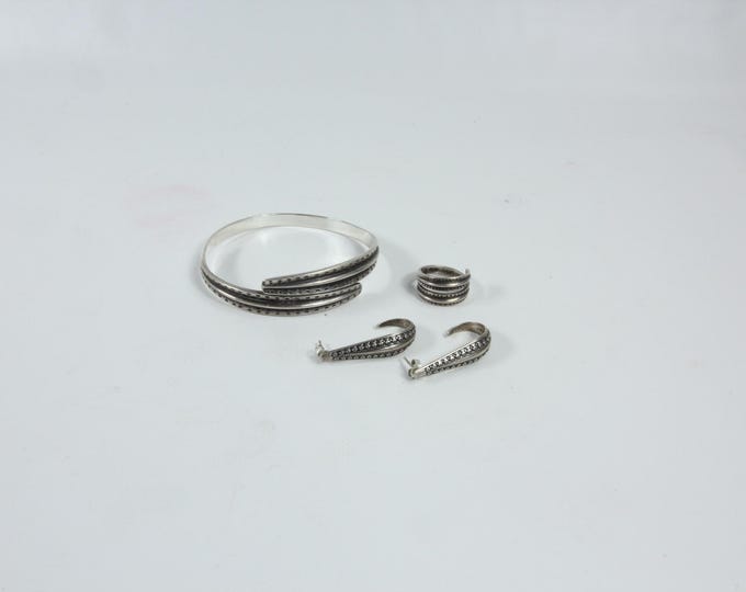 David Andersen Saga Jewelry Set | Sterling Silver Bracelet | Bangle | Earrings | Ring | Handmade Norwegian Jewelry