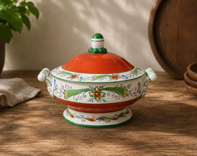 Porsgrund Porselen Tureen Farmers Rose | Hand Painted by Th.P 1970s Norway | Vintage Norwegian Porcelain Soup Dish | Scandinavian Folk Art