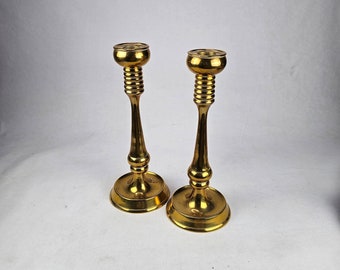 Beautifully Handmade 1940s Brass Candlestick Pair - Scandinavian Home Decor Accent - Vintage Norwegian