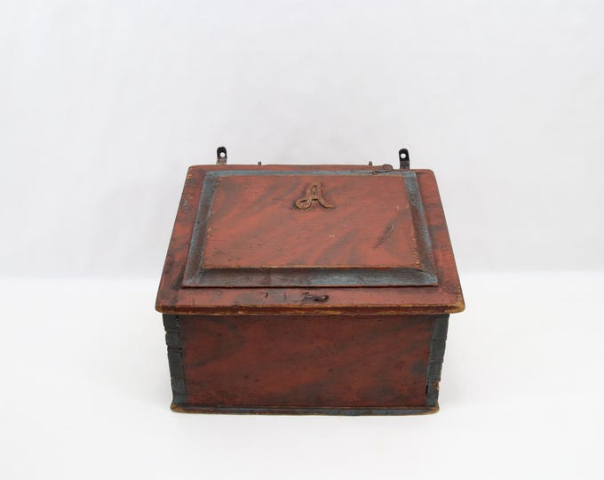 Antique Norwegian Folk Art Wooden Box | 1800s Handmade Slant Lid Pulpit Chest with Monogram A | Rustic Storage Decor Gift Collectible