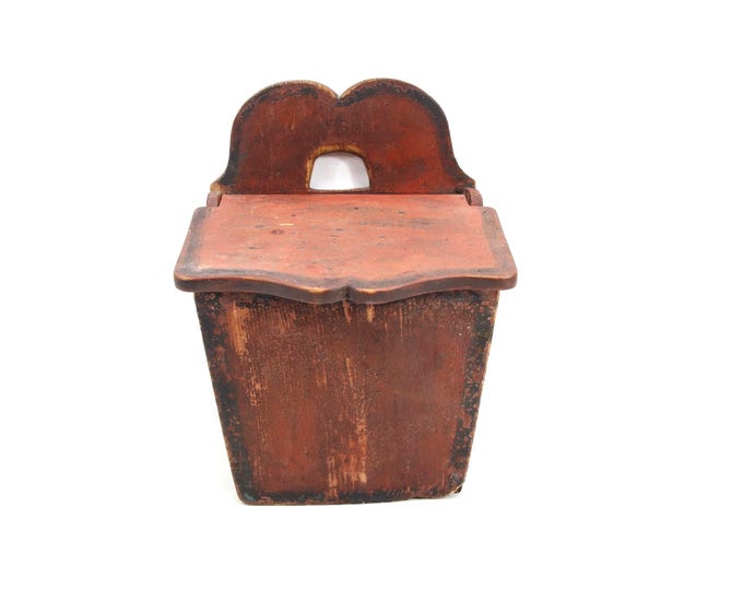 Antique Norwegian Salt Box 1800s | Primitive Folk Art Wall Box | Rustic Scandinavian Red Painted Wood