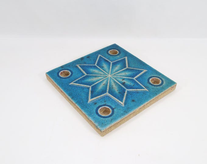 Rare Vintage Konrad Galaaen Advent Candle Holder - 1960s Norwegian Turquoise Ceramic Star Tile