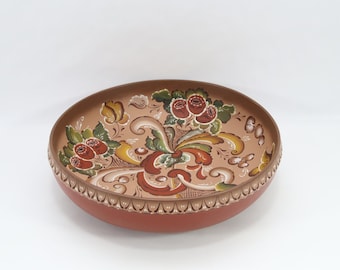 Hand Painted Norwegian Rosemaling Bowl | Dated Anno 1982 | Large Folk Art Decorative Dish | Scandinavian Wall Plate or Table Centerpiece