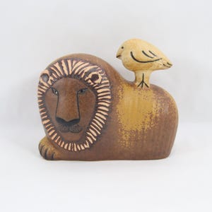 Lisa Larson Lion With Bird Figurine | Vintage Scandinavian Ceramic
