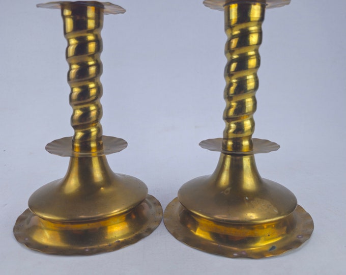 1920s brass Handmade Candlestick Pair - Norwegian Brass candlestick holder - Home decor - Beatiful hand made folkart