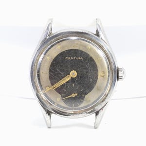Certina Bulls Eye Vintage Men&#39;s Watch | 1950s Steel Watch | Two-Tone Dial Timepiece | Collector&#39;s Gift | Steel Casing