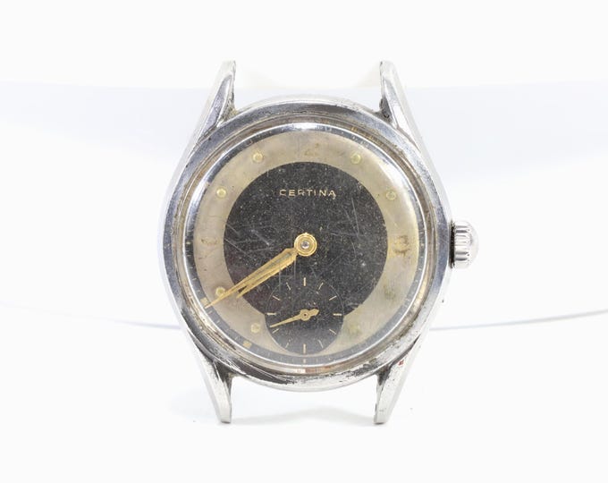 Certina Bulls Eye Vintage Men's Watch | 1950s Steel Watch | Two-Tone Dial Timepiece | Collector's Gift | Steel Casing