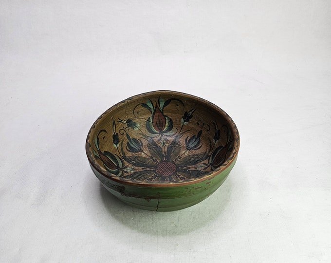Vintage Norwegian Rosemaling Bridal Bowl - Rustic Wedding Table Decor, Scandinavian Folk Art Gift