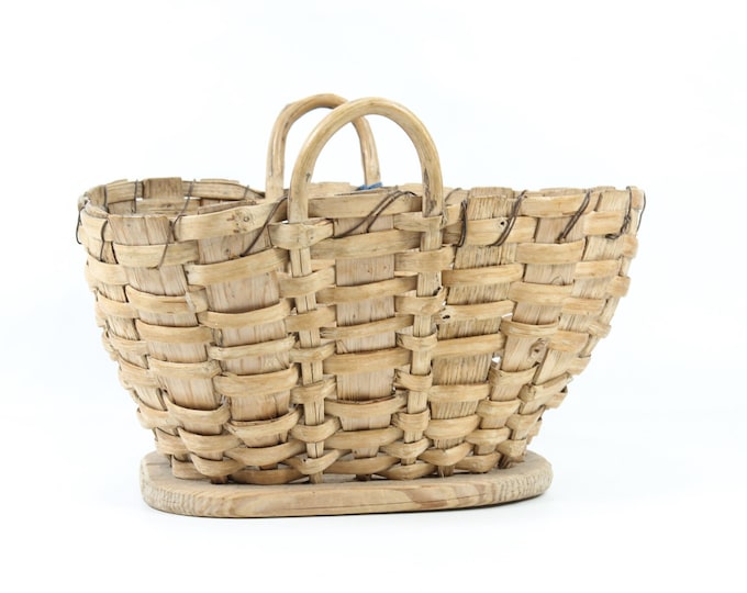 Beautiful antique natural wood basket - Norwegian antiques - old wicker basket antique - scandinavian design