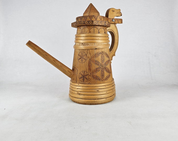 Vintage Norwegian Watering Can - Handmade Bentwood Folk Art for Rustic and Primitive Home Decor