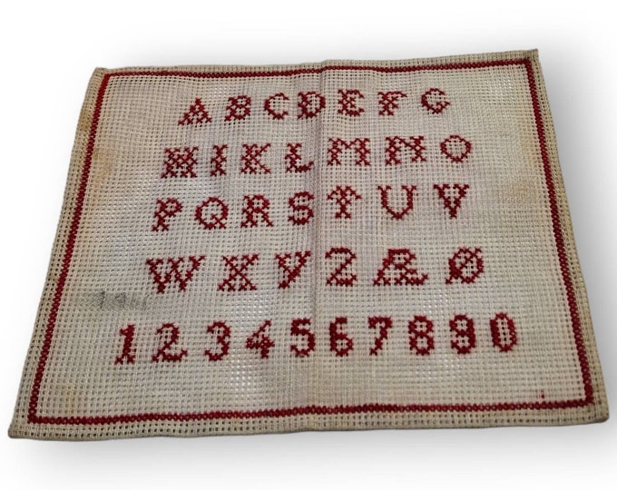 one alphabet  1940s Norwegian samplar cloths,Cross stitch pattern,Norwegian folkart,Cross samplar,Collectibles,Real Norwegian old gift.