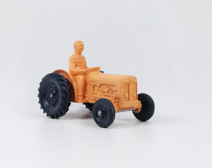 Rare Vintage 1960s Orange Tomte Lærdal Vinyl Toy Car | Norwegian Collectible Toy | Big Tractor | Rare Orange Edition