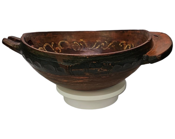 Rare Antique Ale Bowl from Norway | Hand Carved Folk Art Decor | Farmhouse Primitive Collectible | Dated 1758