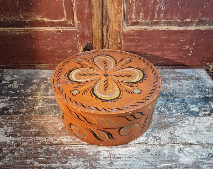 Stunning antique tine box - Norwegian keepsake box - Hand carved bentwood box - Wooden Folk-Art box