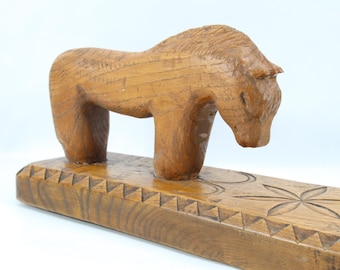 Antique Norwegian Mangle Board 1892 with Horse Handle | Hand Carved Scandinavian Folk Art | Rustic Farmhouse Decor | Love Token Gift