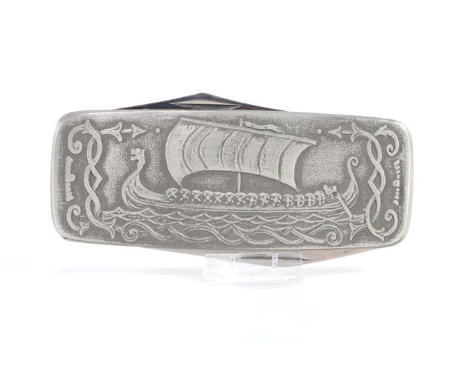 Norwegian Pocket Knife 1970s | Viking ship Motif | Pewter Pocket Knife | Viking Design Knife | Nordic Gift | Collector's Piece