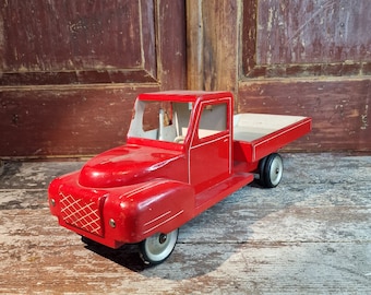 Vintage Red Wooden Truck | Norwegian Toy Folk Art | Collectible Wood Car | MCM Toy | Handmade Gift | 1940s Toy
