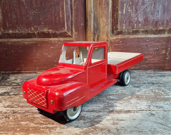 Vintage Red Wooden Truck | Norwegian Toy Folk Art | Collectible Wood Car | MCM Toy | Handmade Gift | 1940s Toy