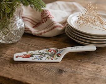 Vintage Norwegian Porcelain Cake Server | Hand Painted Rosemaling Serving Server | Traditional Scandinavian Kitchen Celebration Gift
