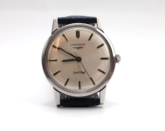 Longines Sport Chief Vintage Watch 35mm - Swiss Made - Serviced and Polished - New Blue Leather Strap - Classic Dress Watch - Christmas gift