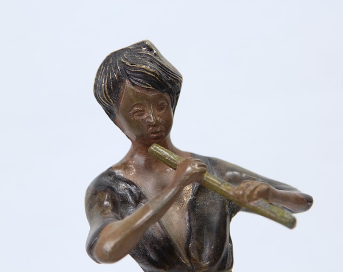 Ernest Rancoulet Bronze Sculpture: Charming Boy playing a flute - Rare Find! - Home decor - Gift idea
