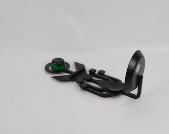 Vintage Dantoft Candle Holder Wall Art Décor with Light Green Glass Ornament - Danish Designed, 1960s-1970s, Rustic Charm