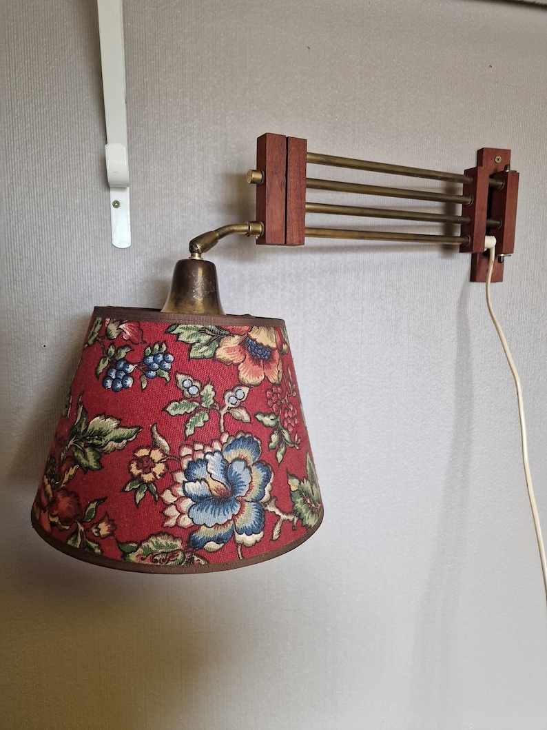 Fantastic 1950s Norwegian designed teak wall lamp,Wall scone lamp,Interior lamp,Flower lamp shade,Scandinavian design,Rare design lamp image 6