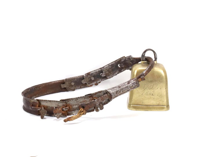 Antique Norwegian Cow Bell Collar 1822 1863 Hand Forged Iron Farm Artifact Rustic Farmhouse Wall Decor