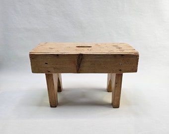 Norwegian Folk Art Milking Stool - Rustic and Primitive Scandinavian Peasant Antique - Rare Wooden House Decor