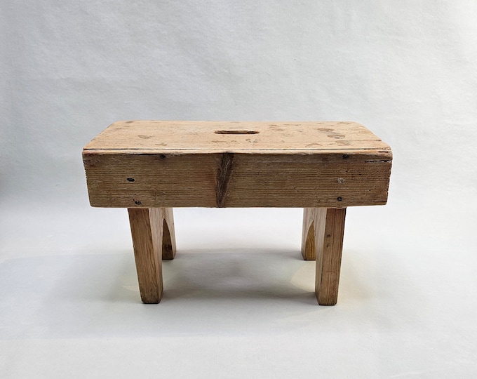 Norwegian Folk Art Milking Stool - Rustic and Primitive Scandinavian Peasant Antique - Rare Wooden House Decor
