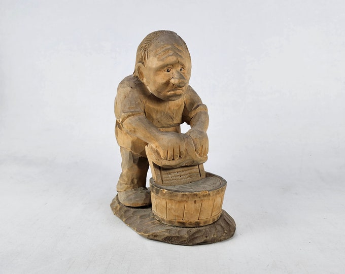 Exquisite Hand-Carved Wooden Figure by Norwegian Folk Artist Bjarne Walle - Rare Collectible