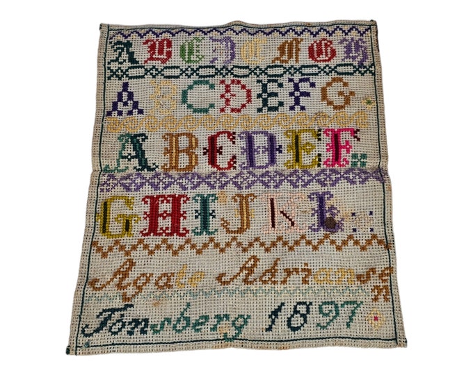 Vintage Norwegian Alphabet Sampler 1897 with Gorgeous Cross Stitches - Handcrafted Schoolwork from Norway