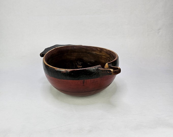 Fantastic antique ale bowl - Farmhouse primitive antiques - Table bowl decor - folkart - hand carved