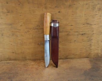 Brusletto Noors jachtmes | Scandinavisch vakmanschap uit de jaren 90 | Berken handvat | Leren schede | Bosmes | Cadeau