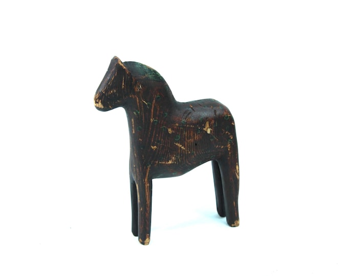 Vintage Swedish 1800s Dala Horse Figurine - Original Scandinavian Art - Antique Home Decor