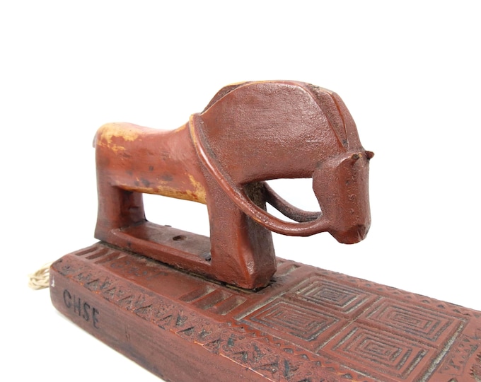 Antique 19thC Norwegian Mangle Board | Hand Carved Horse Handle Betrothal Gift | Primitive Scandinavian Folk Art Tool Decor