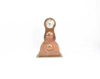 1940s Hammered Copper Art Deco Table Clock with Mercedes Movement | Vintage German Desk Clock Sculpture
