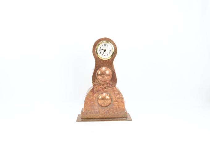 1940s Hammered Copper Art Deco Table Clock with Mercedes Movement | Vintage German Desk Clock Sculpture
