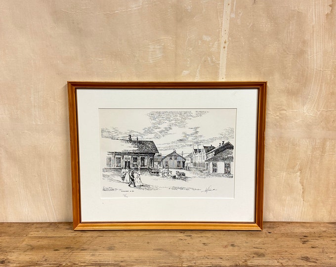 Stunning Norwegian Xylography Art by Asbjørn Svenden - Nostalgic Image of Porsgrunn City - Vintage Home Décor from the Old Days