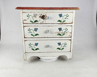 Vintage Norwegian Rosepainted Jewelry Box - Exquisite Antique Chest of Drawers - Handmade 1920s-1940s Treasure