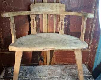 Antique peasant spinning chair - Rare Norwegian 1800s Peasant chair