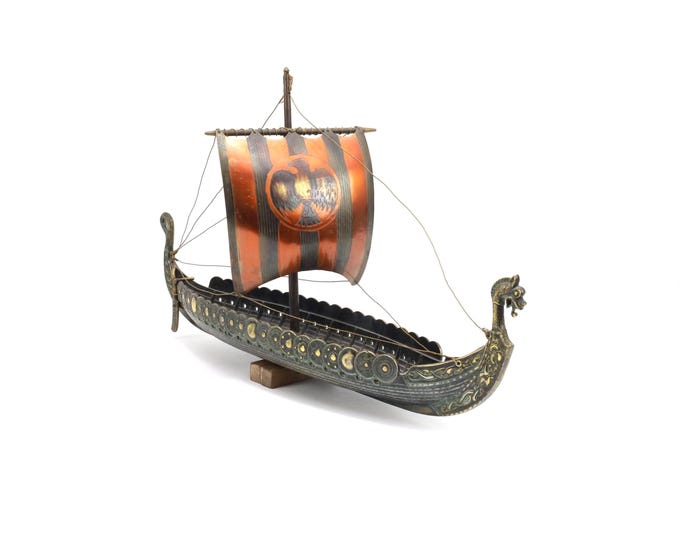 Edward Aagaard Viking Ship Sculpture – Danish Bronze Longship – Scandinavian Art – Signed Denmark – Mid Century Nordic Decor