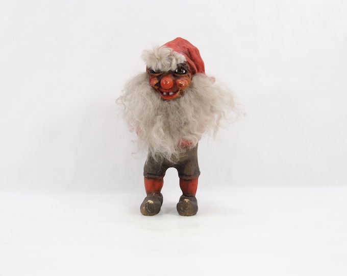 Fosse Troll Rare Santa Gnome | Norwegian Vintage 1980s Figurine | Scandinavian Folklore Character With Sack | Handmade Norway Collectible