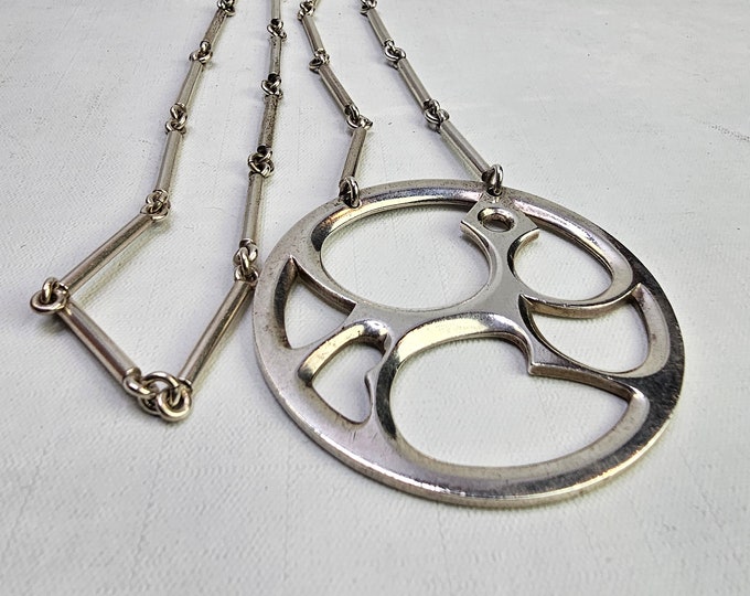 Vintage statement silver necklace with pendant - Norwegian design jewelry - Gift jewelry