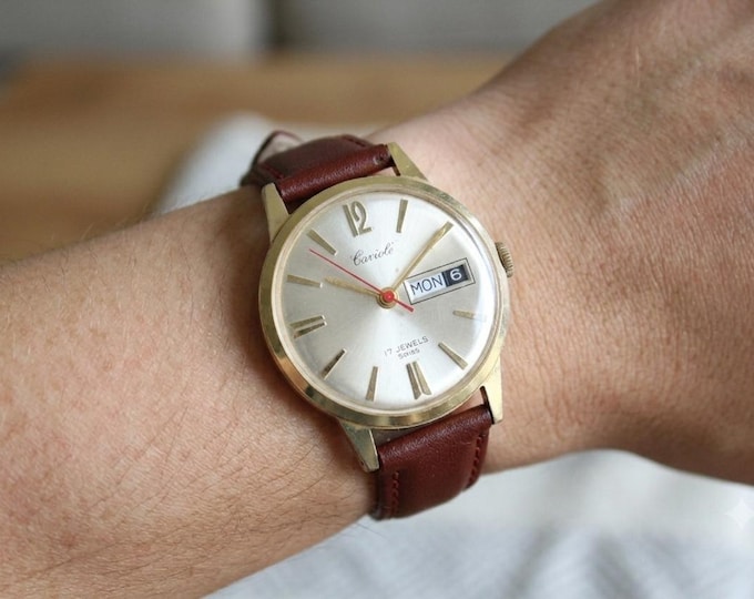 Vintage Cariole 17 Jewels Mechanical Watch | Swiss Made Aluminium Case Steel Back Hand Winding | Retro 33mm Men's Day Date Watch