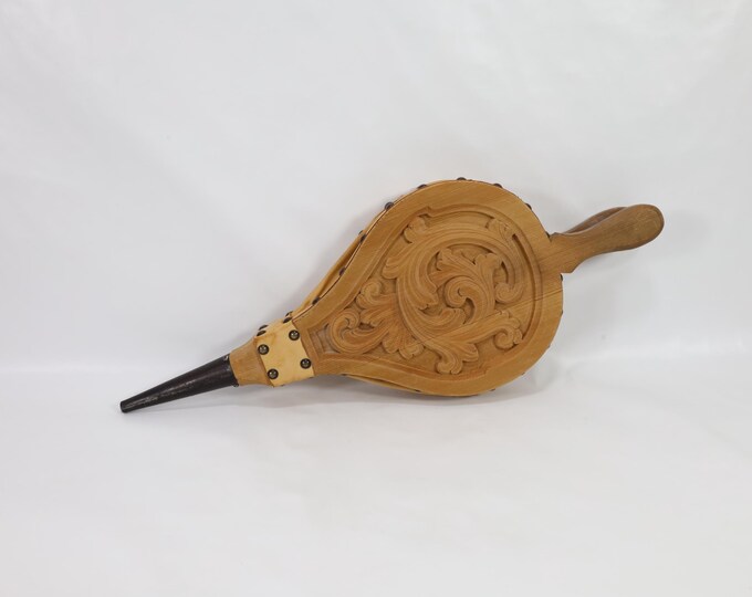 Hand-Carved Rose Pattern Fireplace Blower – Norwegian Folk Art Decor