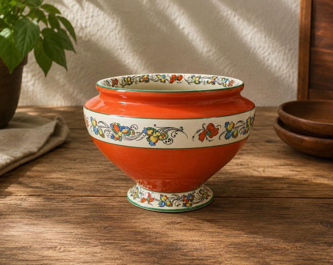 Vintage Porsgrund Porselen Farmers Rose Bowl | Norwegian Bondemønster Porcelain | Hand Painted 1970s Serving Dish | Scandinavian Folk Art