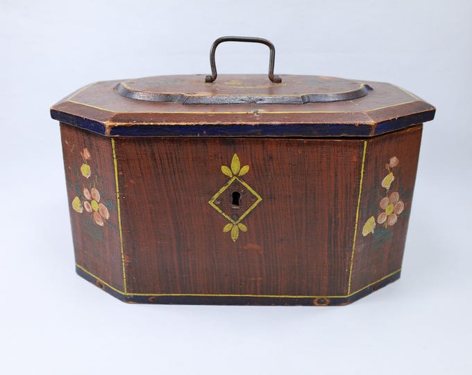 Antique Brown Bent Wood Tine Box - Rosemaled Norwegian Folk-Art Keepsake 1870s-1890s
