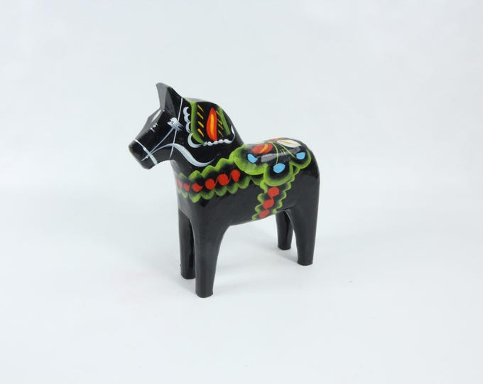 Rare black Swedish Folk Art Dala Horse Figure | Scandinavian Art | Vintage Home Decor | Handmade Red Dala Horse | Gift Idea